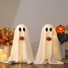 Хэллоуин Светящийся Белый Призрак Жуткий Светодиодный Светящийся Призрак из Бархатной Ткани с Тыквой для Праздничного Дома Кухни Камина Настольный Декор