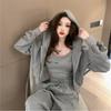 Casual Sports Suit Women's Fashion Short Suspender Hooded Sweater Three-piece Pants Suit