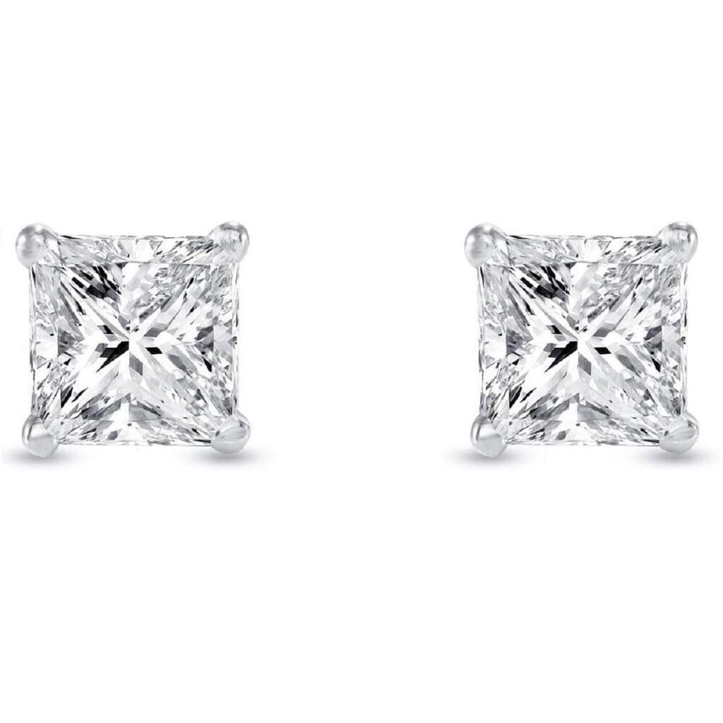 1 Ct Princess Lab Created Grown Diamond Earrings 14K White Gold F/VS BasketScrew