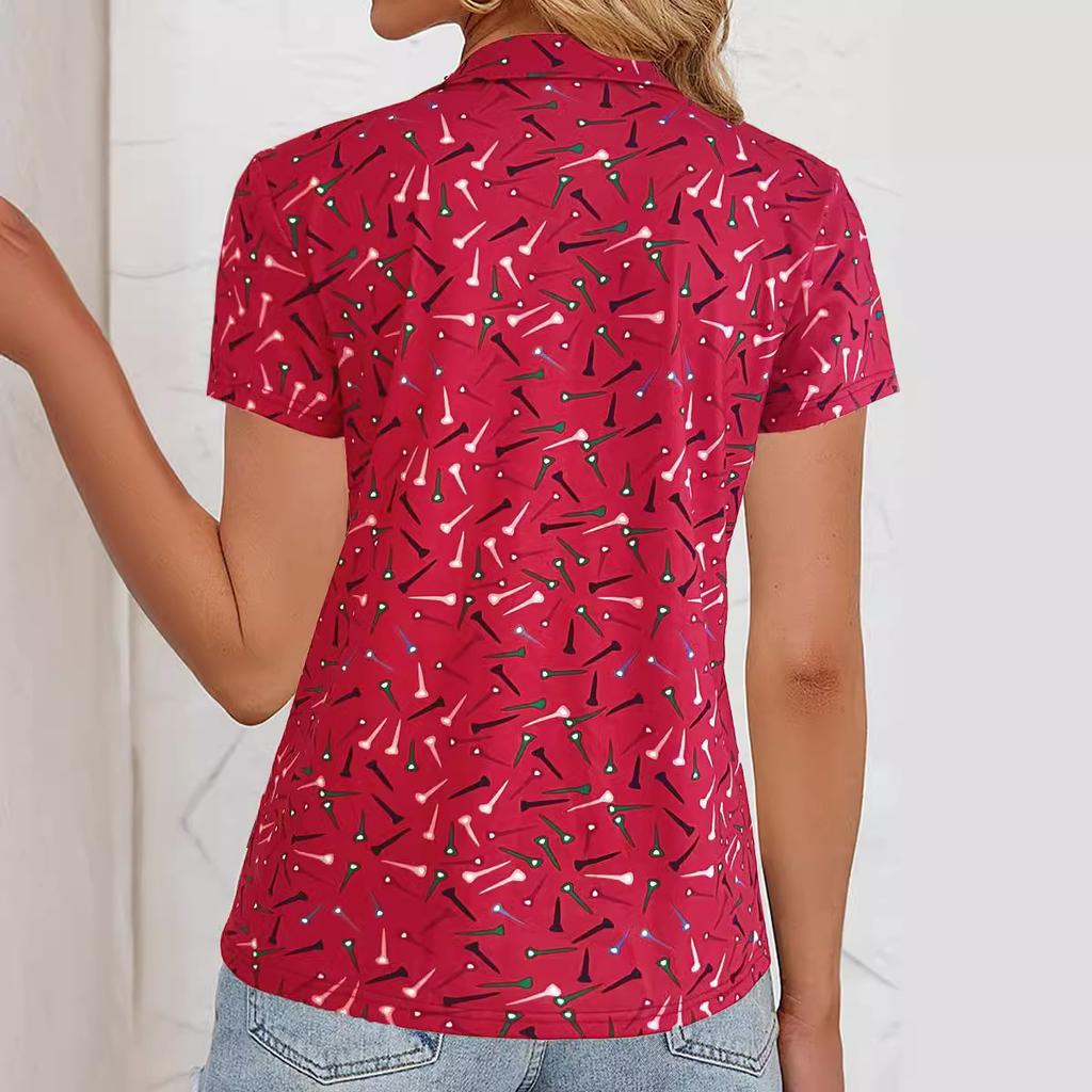 VEZFAA Женские модные повседневные летние весенние блузки и рубашки-поло с короткими рукавами и воротником-стойкой