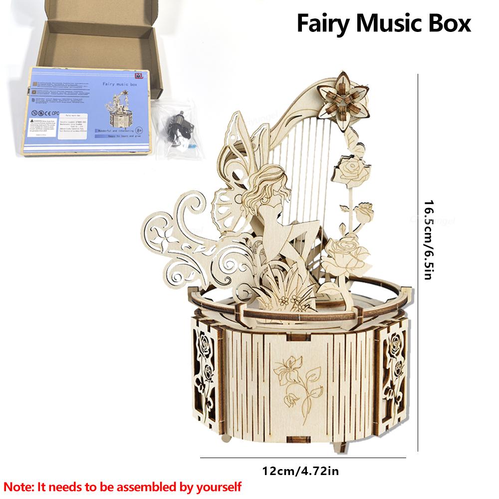 3D Wooden Puzzle Moon Star Music Box DIY Assembly Rotating Craft Decoration STEAM Educational Toys Gift for Adults Teens Kids
