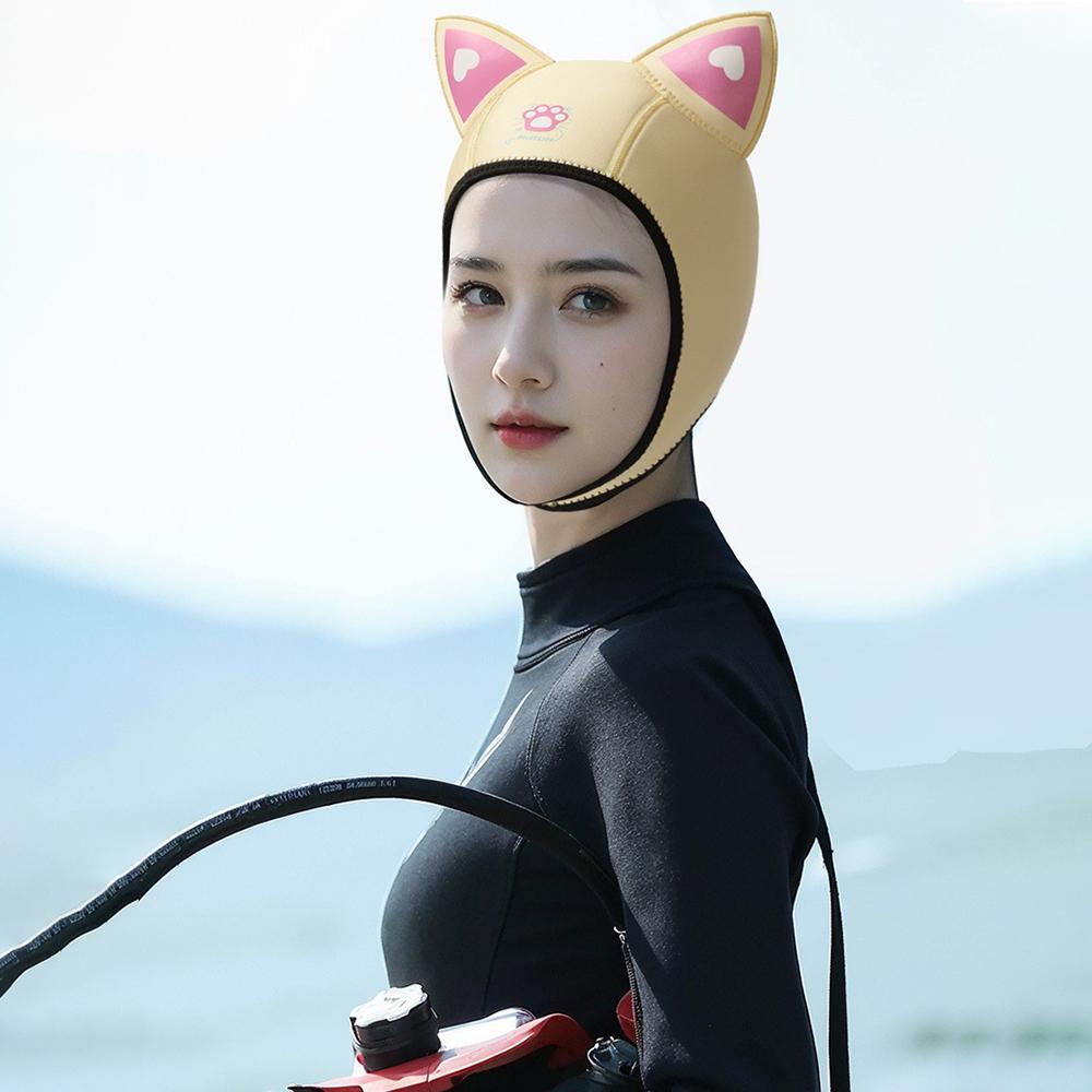 1PC Women's Cat Ear Diving Cap Neoprene Diving Cap Waterproof Cap Diving Suit Cap Swimming Snorkeling Cap
