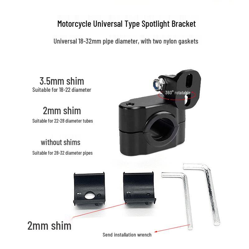 Adjustable Universal Motorcycle Spotlight Bracket and Electric Vehicle Guard Bar Clamp for 18-32mm Tubes