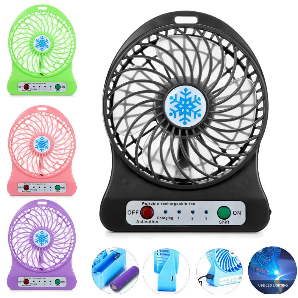 Portable Rechargeable LED Light Fan Cooler Mini Desk USB 18650 Battery Fan Box Fan Air Cooling Fan Fan for Stroller Table Fan