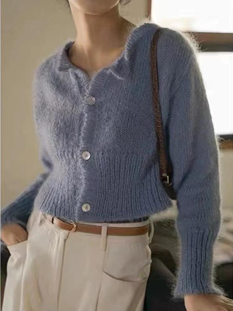 Корейский однотонный женский вязаный кардиган Осень и Зима Темперамент Приталенный и стройнящий свитер