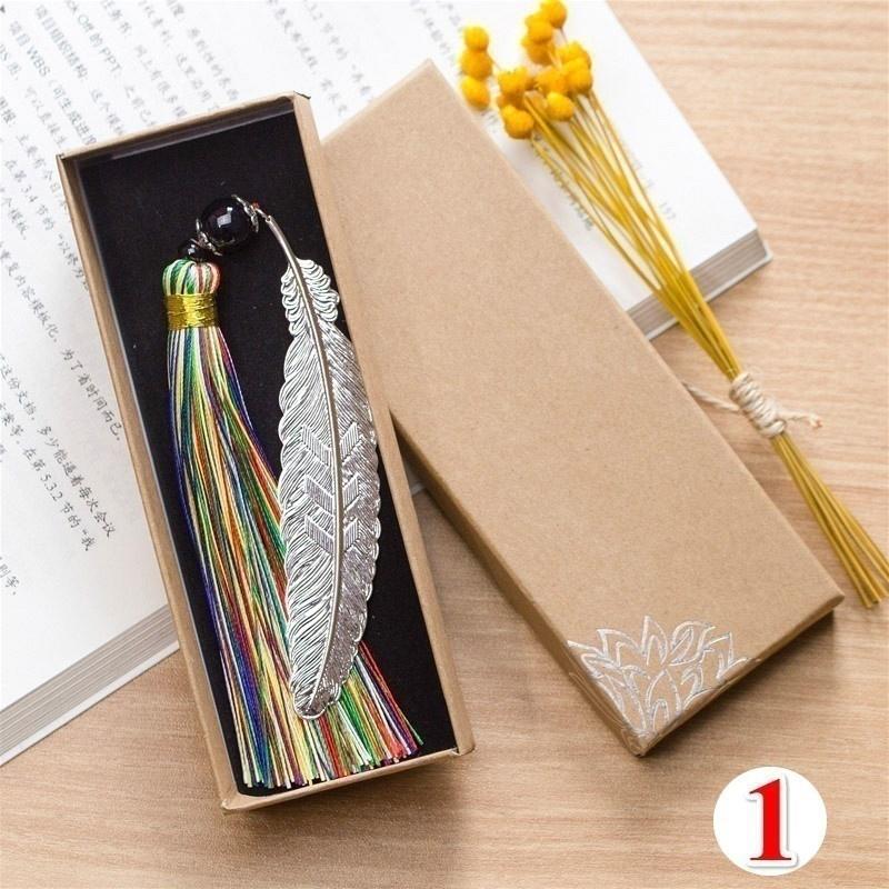 Classical Chinese Style  Metal Leaf Feather Tassel Bookmark Document Book Mark Label