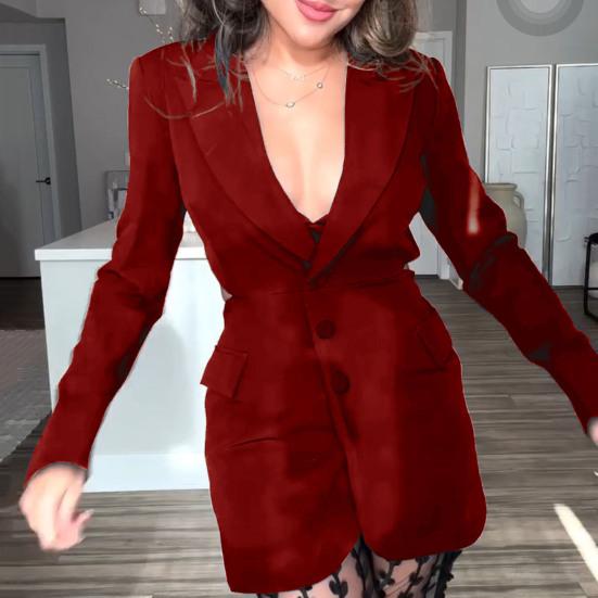 Женский пиджак с лацканами, длинный рукав, пуговицы, пиджак с открытой спиной