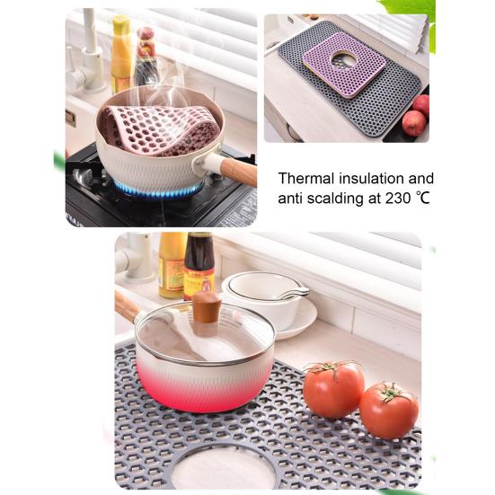 Silicone Sink Mat with Center Drain Heat-Resistant Flexible Non-Slip Design Easy To Clean