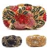 Floral Women Crystal Rhinestone Evening Bags Black Diamond Clutch Bag Wedding Bridal Clutches Gold Metal Handbag Purse Bags