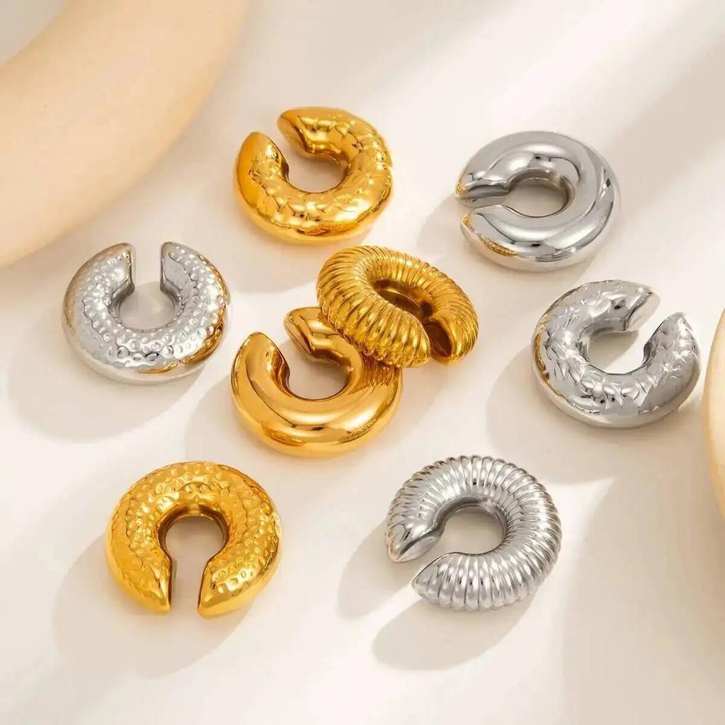 Salircon 1PC Trendy Hip-Hop Stainless Steel C-shaped Non Piercing Clip Earring Women Simple Gold Color Ear Accessory Jewelry