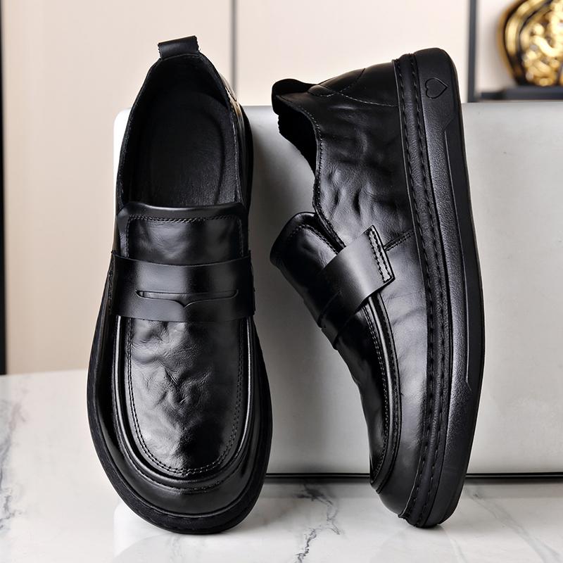 All-match Men Casual Loafers High Quality Leather Walking Shoes Luxury Brand Handmade Men's Business Flats Mens Slip On Shoes