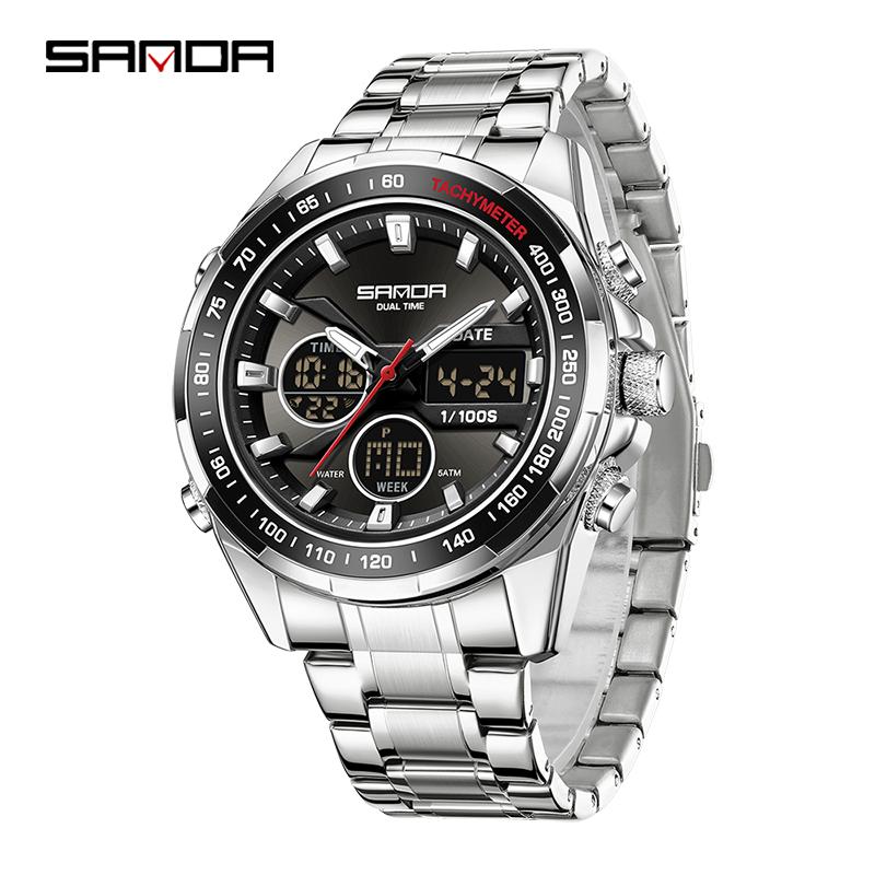 SANDA 6281 Fashion Men's Electronic Quartz Wacth Multifunction Luminous Calendar Alarm Clock Waterproof Sports Watches for Man