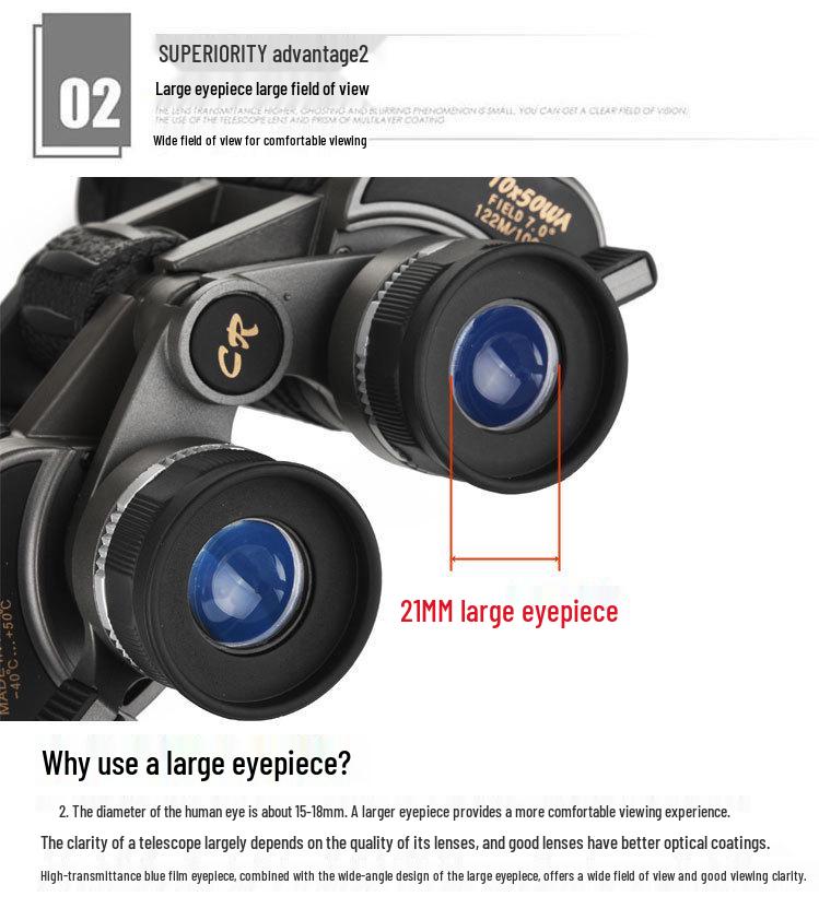 HD 10x50 Dual-Adjustment Binoculars for Outdoor Hiking and Mountaineering