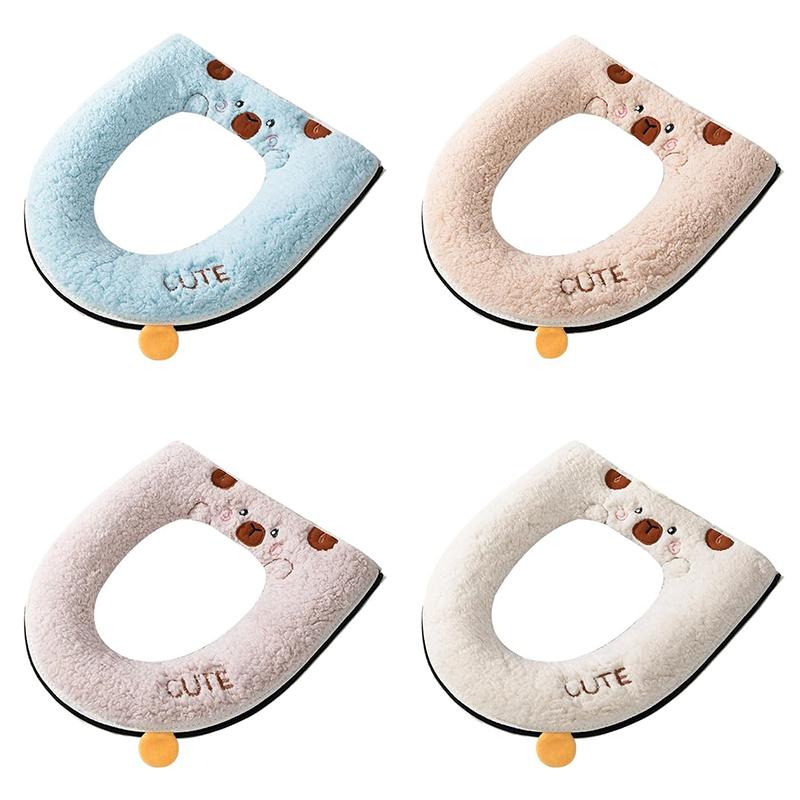 Зимняя теплая накладка на сиденье унитаза с рисунком мультяшного медведя, утолщенная подушка, незаменимая вещь для ванной, безопасная для детей, мультяшная крышка