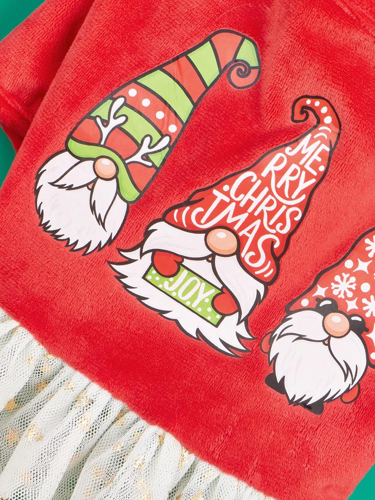 Dog Christmas Dresses Dwarf Printed Puppy Clothes with Tulle and Stars Costume Dog Xmas Party Outfit for Dog Cats for Winter H