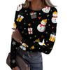 Women's Fashion Slim-Fit Round Neck Base Layer T-Shirt Christmas Print Long-Sleeved Top