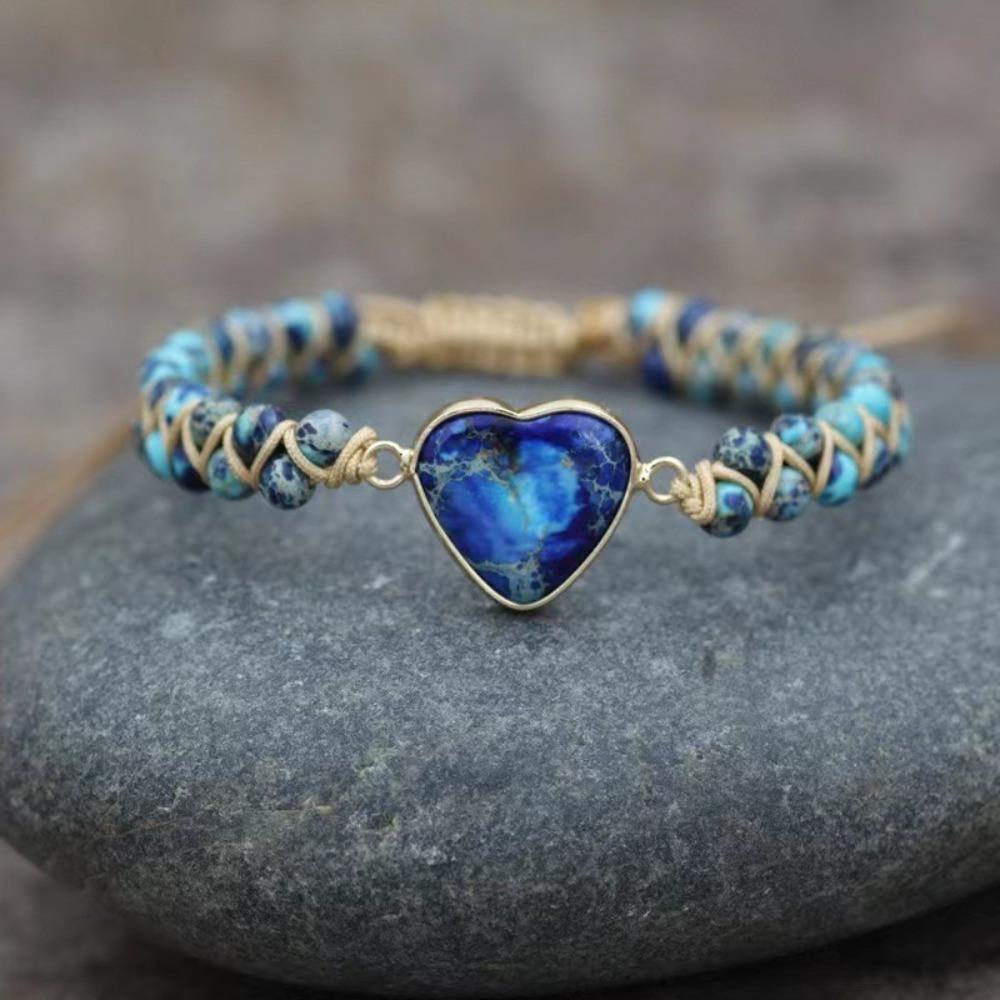 Colorful Stone Bohemian Braided Bracelets Retro Heart Bead Bangle Beads Weave Bracelets  Girls