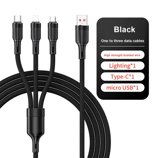 Кабель для передачи данных «3-в-1», 100 Вт, быстрая зарядка, максимальная защита аккумулятора 6 А, тип C/Micro USB/8-контактный эффективный зарядный кабель