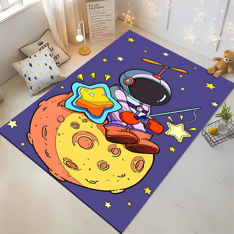 Cute astronaut fishing stars on the moon rug Suitable for use as an anti-slip game mat for living room and bedroom sofas