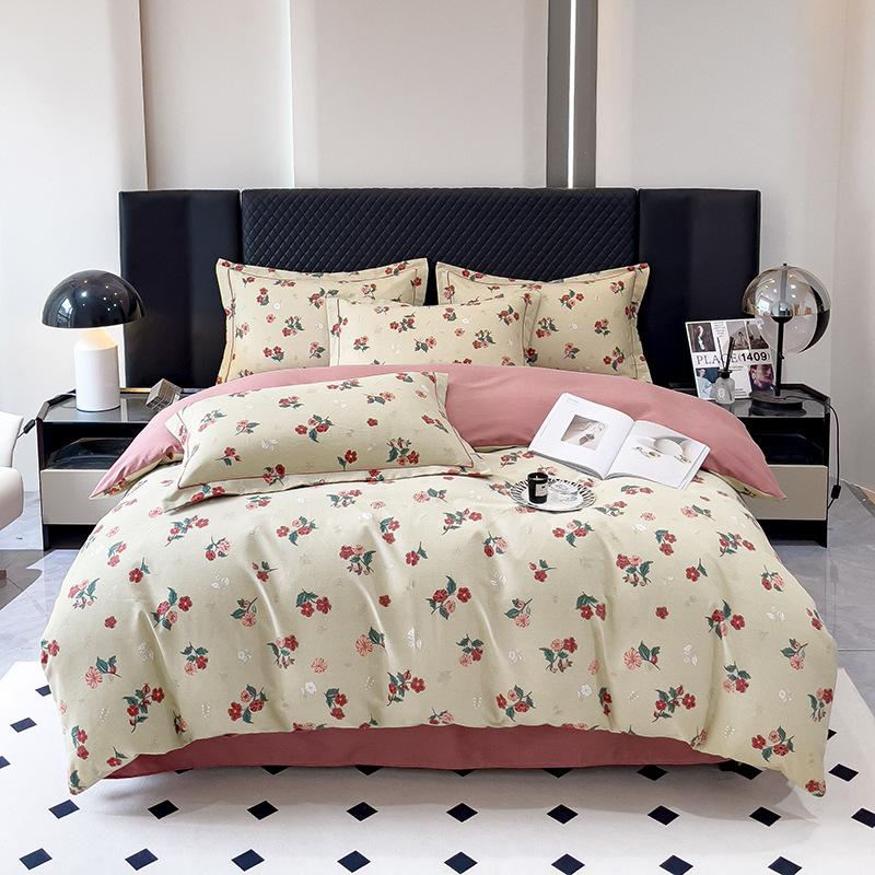 Утолщенный хлопок с начесом, четырехсекционный пододеяльник с цветочным принтом, хлопковое постельное белье с пасторальным принтом, пододеяльник