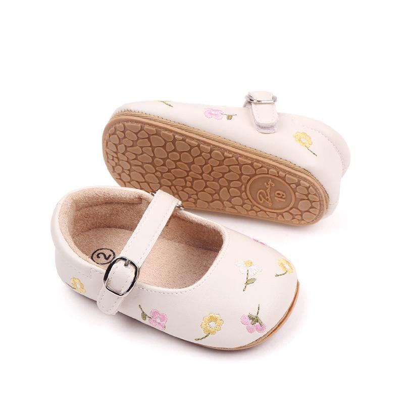 Baby Girl Princess Shoes High Quality Soft PU Embroidery Flower TPR Sole Anti-slip for Toddler Girl 0-12 Months 2023 New Fashion