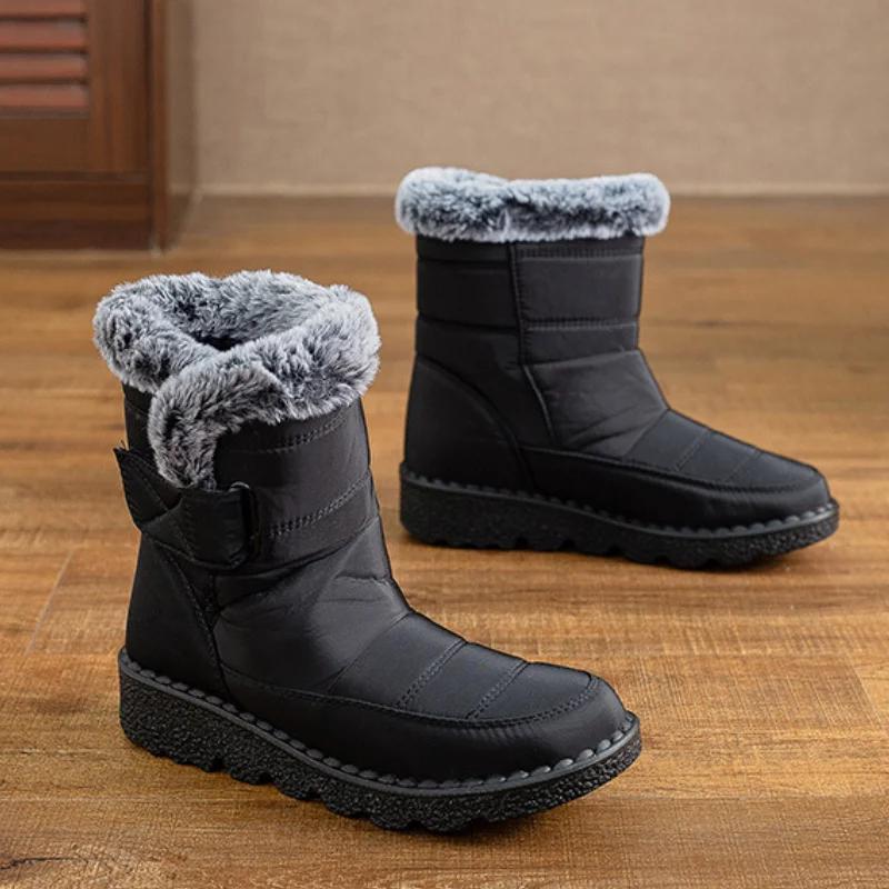 Мода 2024 Мода Женские Снежные Ботинки Зимние Хлопковые Женские Ботинки Искусственный Мех Нескользящие Женские Ботильоны Теплые Большого Размера Botas Para Mujer