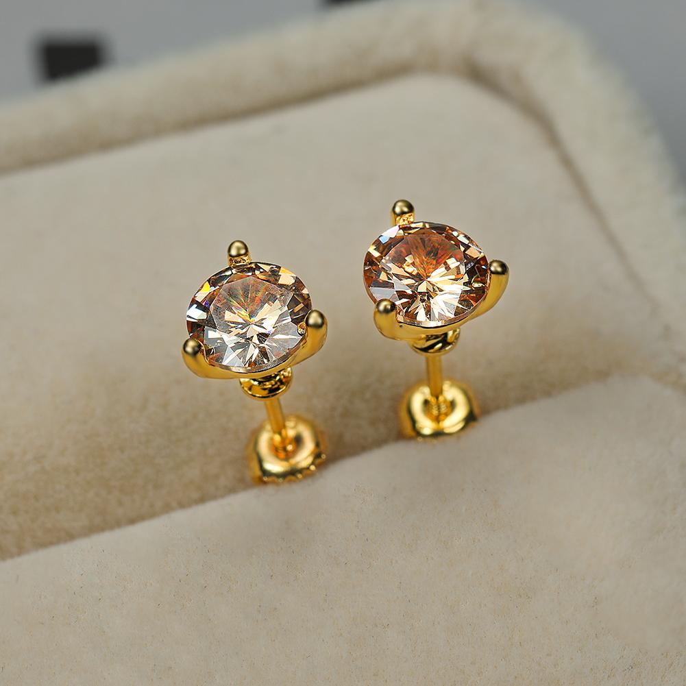 Серёжки гвоздики с кубическим цирконием и позолотой, размер камня 6х6 мм