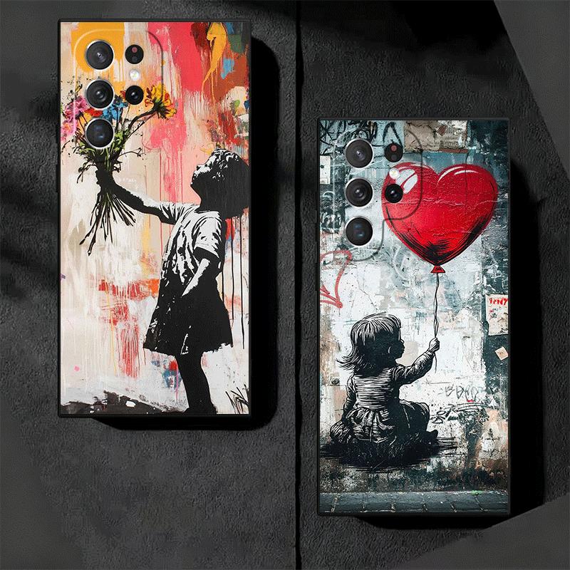 B-Banksy Художник Граффити Мягкий Чехол для Телефона для Samsung Galaxy S26 S25 Edge S24 Ultra S23 Plus S22 S21 FE S20 Черная Задняя Крышка
