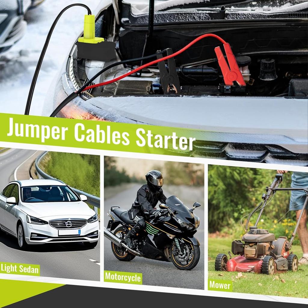 Jumper Cables Adapter Compatible with Ryobi 18V Battery, 8AWG 5.9FT Portable Battery Jump Starter for Starting Car Light Vehicles
