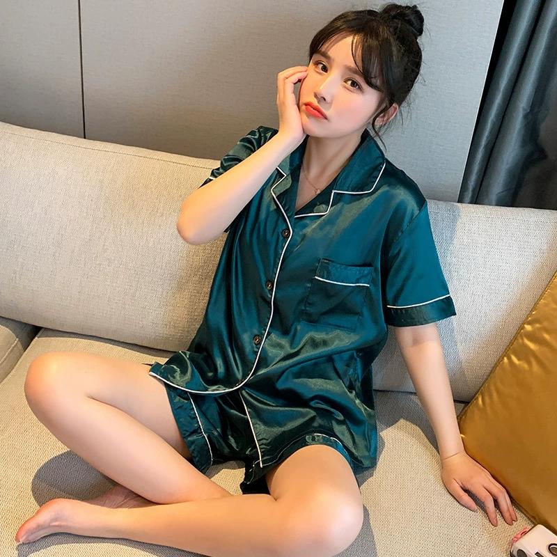 Французская свободная домашняя пижама из двух частей, летняя пижама с короткими рукавами, женская, из тонкого шелка Ice Silk