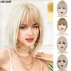 Synthetic Short White Natural Wigs For Women Bob Straight Wig With Bangs High Temperature Daily Cosplay Wigs
