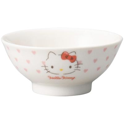 Канэсё керамика (Канешотуки) Пиала для риса Hello Kitty, Детская, Безопасна для мытья в посудомоечной машине и микроволновой печи, Мерч с Китти, 10,5 см, Дизайн с розовыми сердечками, Сделано в