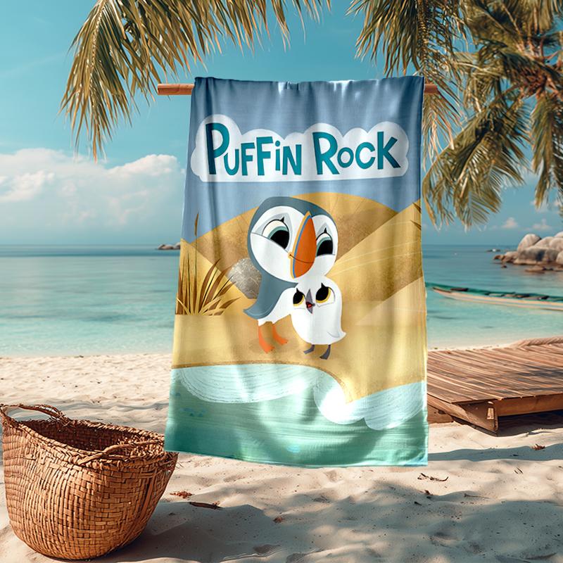 Ultra-Soft Beach Towel with Puffin Rock Theme,Ideal for Pool - Camping, Diving - Perfect Travel Essential, Vibrant Beach Towel.
