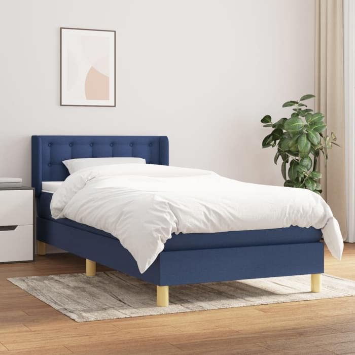 Maison Exclusive - Sommier à lattes de lit avec matelas Bleu 90x190 cm Tissu