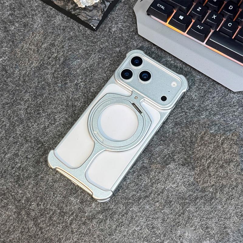 Aluminum Frameless Phone Case, Suitable for IPhone 17 16 15 14 13 Promax Magnetic Rotating Bracket Protective Cover