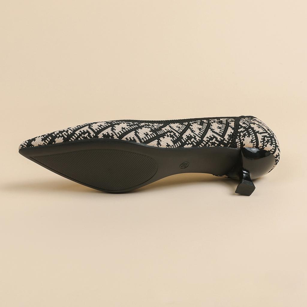 Женские рабочие туфли-лодочки на каблуке-рюмочке с острым носком, удобные вязаные туфли без застежек для ходьбы для женщин, повседневные нарядные туфли для офиса, туфли на низком каблуке