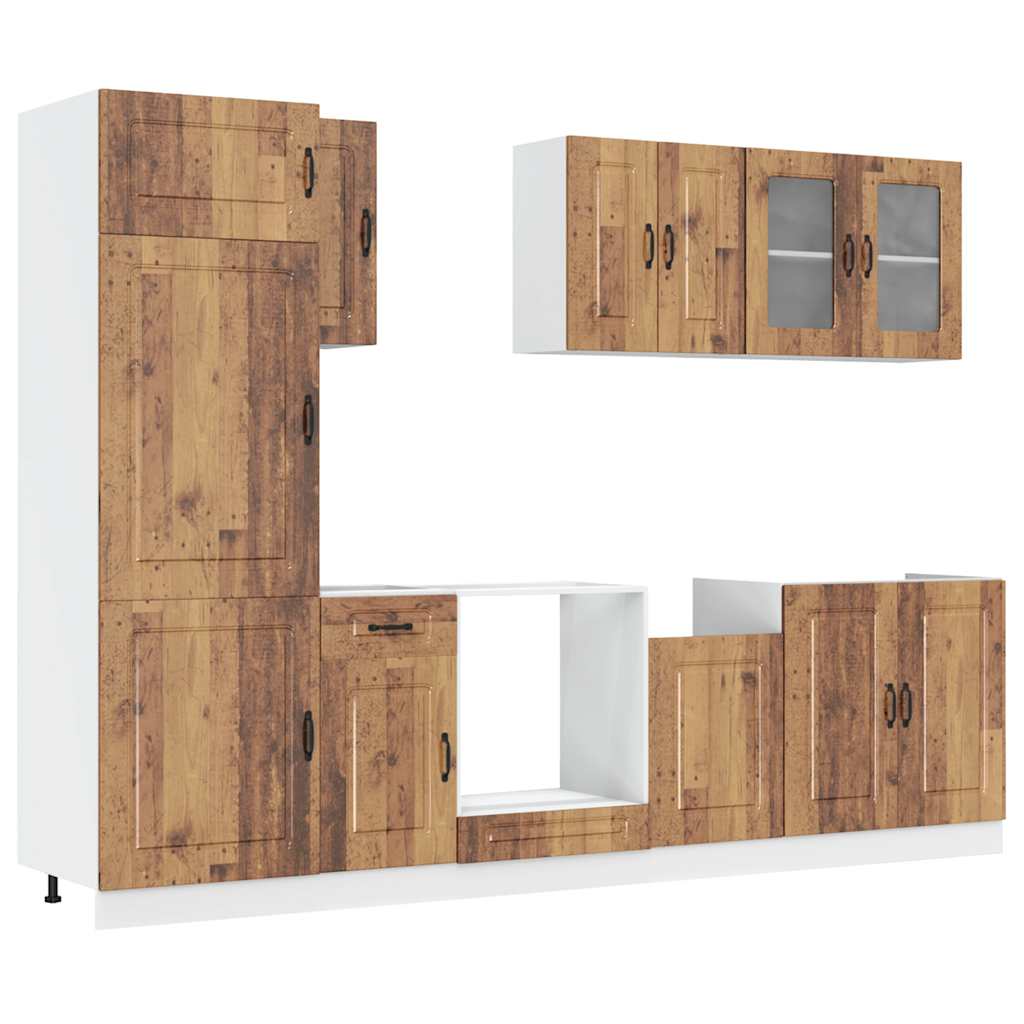 8 Piece Kitchen Cabinet Set Kalmar Rustic Wood Effect Particleboard