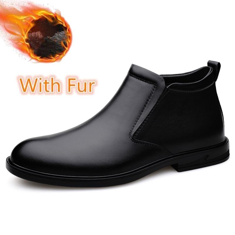 Зимние мужские ботинки из натуральной кожи Классические Высококачественные Ботильоны на молнии Новые Теплые с плюшевым мехом Высокие мужские Ботас