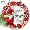 Valentine's Day Wooden Sign with Gnome Pattern - Romantic Round Ornament for Front Door, Wall Hanging Decor - Ideal Gift for Couple