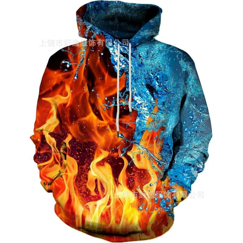 Mens Hooded Sweatshirt With Digital Print Loose Fit Long Sleeve Casual Pullover Daily Wear