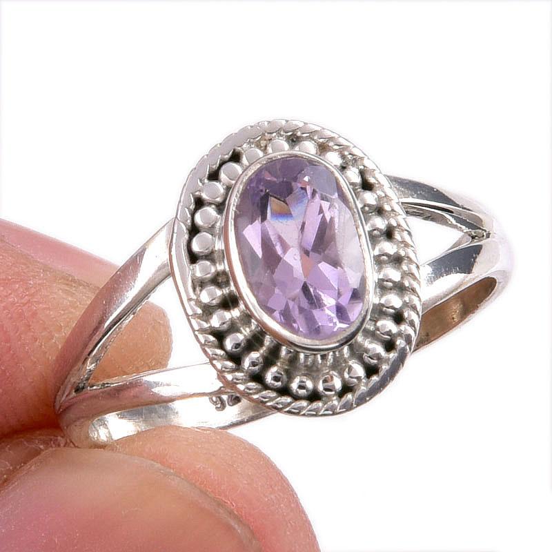 Natural Pink Amethyst Gemstone Handmade 925 Solid Silver Jewelry Ring S.7.5 f5M73