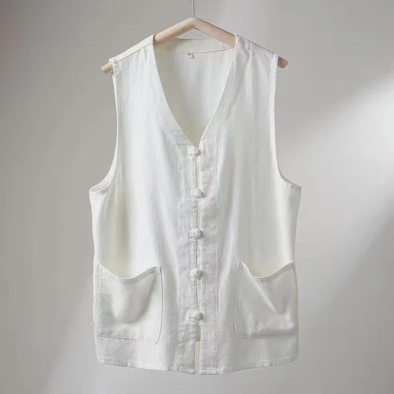 Men's Retro V-Neck Linen Vest - Breathable Summer Style