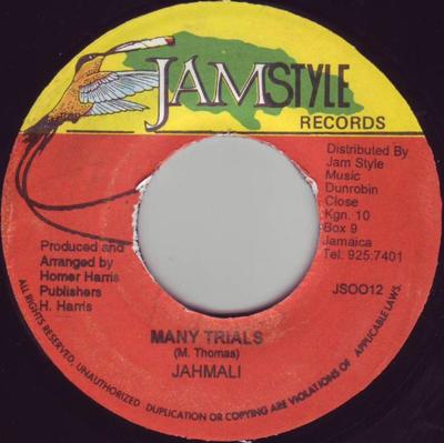 7-дюймовая пластинка JAHMALI - Many Trials JS0012 Jamstyle Record Ямайка Регги, Ска и Даб Б/У