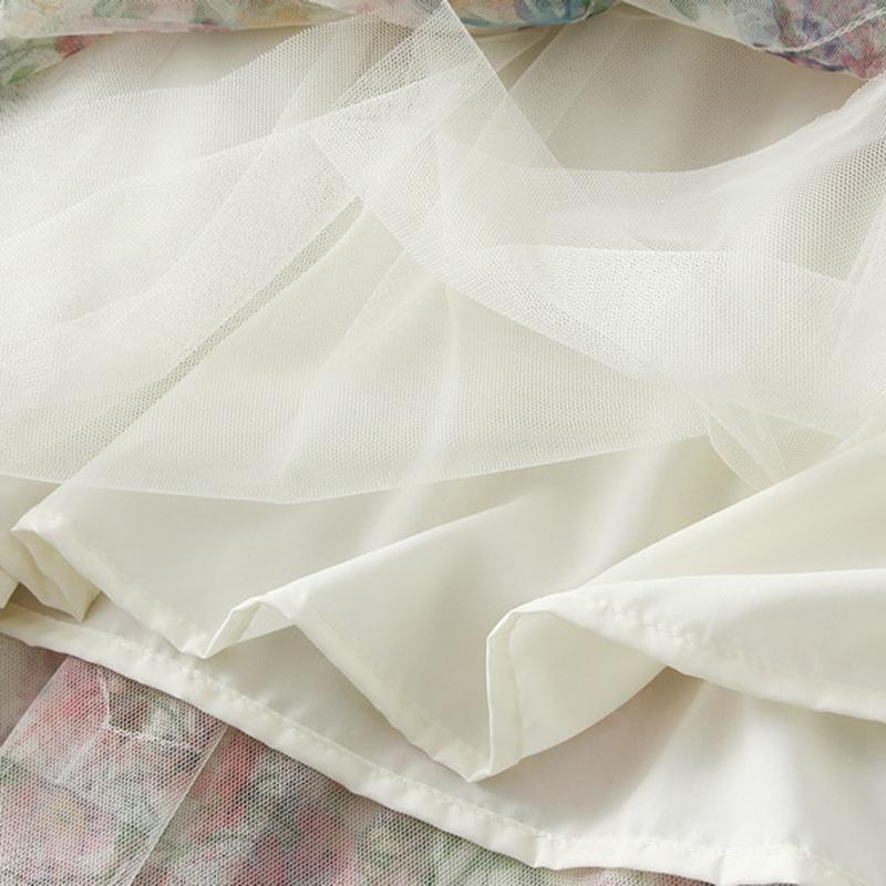 Qooth Элегантная длинная юбка из тюля с принтом феи, модная плиссированная юбка трапециевидной формы с цветочным принтом и эластичной резинкой на талии QT2372