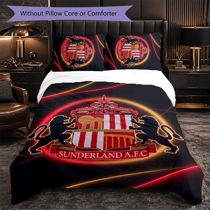 Sunderland Football 3 Piece Bedding Set Soft Duvet Cover Set with Pillowcases Printed Bedroom Decor Set for Home
