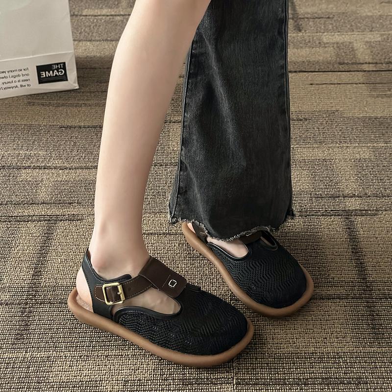 2024 Новый летний стиль, модные и универсальные, на мягкой подошве, удобные и дышащие, модные сетчатые сандалии с загнутым носком для женщин