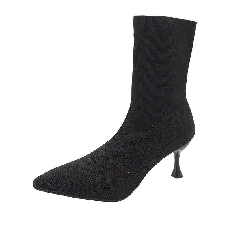 European Autumn/Winter Stiletto Knitted Wool Pointed Toe Sock Ankle Boots: Slimming, Elastic High Heels for Women.