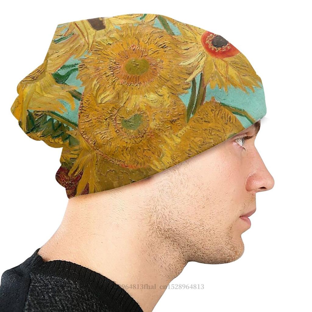 Шапки с капюшоном Винсент Ван Гог Художник Унисекс Женская вязаная шапка Ваза с двенадцатью подсолнухами Зимняя теплая шапка Skullies Шапочки Шапки