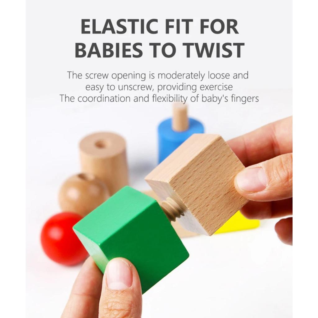 Nuts Wooden Blocks Baby Montessori Toys Fine Motor Skill Sensory Games Geometric Screws Shape Matching Toddlers Educational Toys