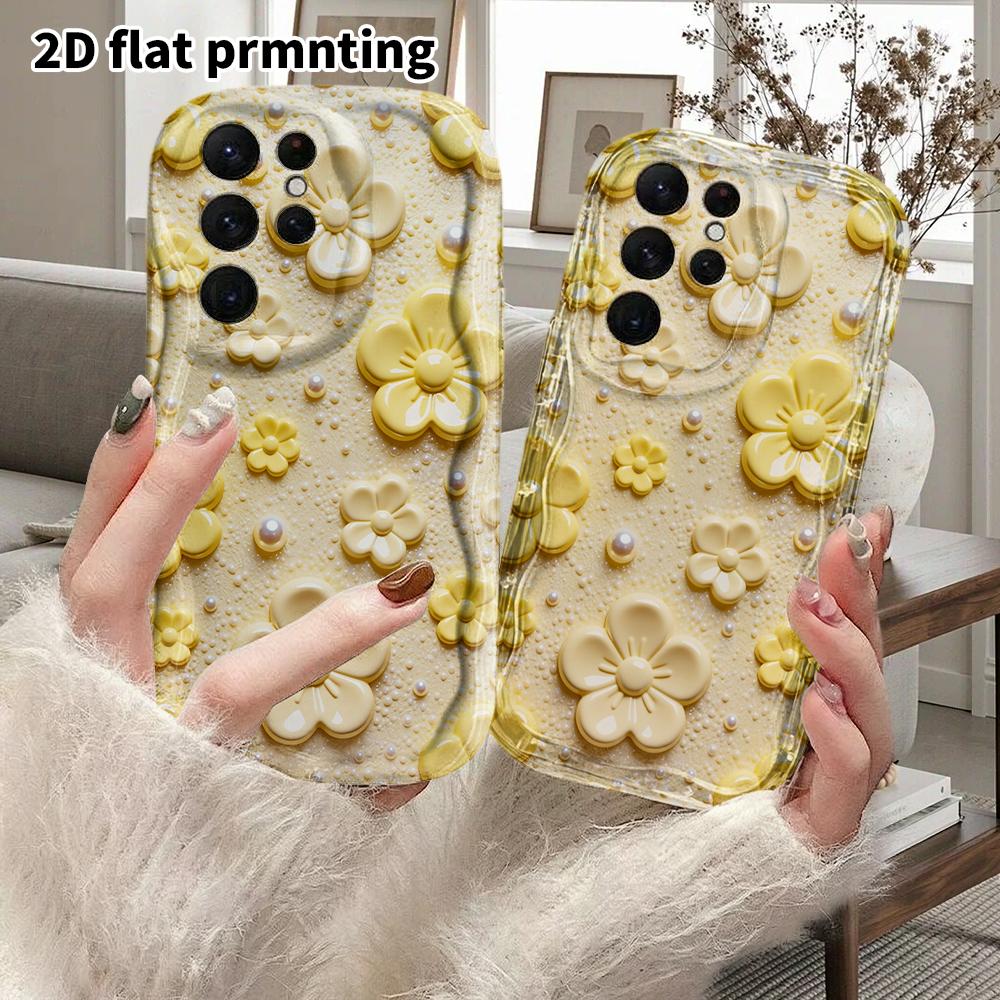 Phone case: 2D flat Samsung Galaxy A34 A35 M05 M06 S20 S22 S21 FE Plus 5G protective case, couple style, creamy yellow little flowers, Christmas and H